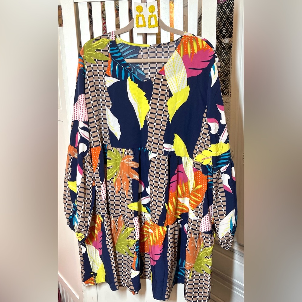 Cute layered dress, long sleeve yellow earring included. NEW WITHOUT TAGS